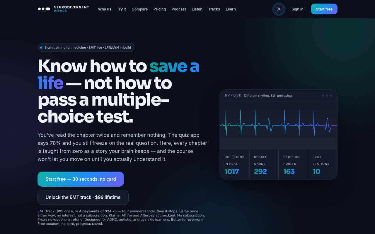 Neurodivergent Vitals course web app